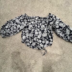LC Lauren Conrad Black and White Floral Blouse